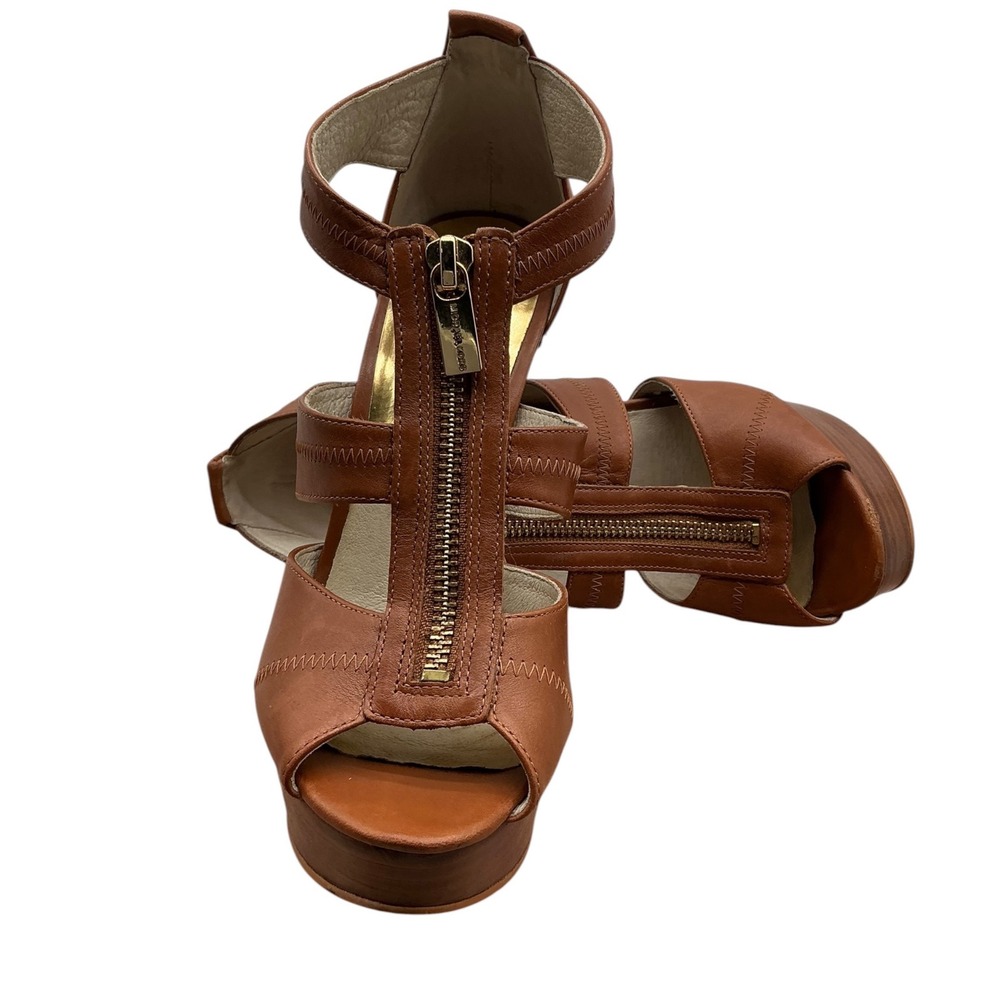Michael Kors Tan Leather‎ Front Zip Platform Stiletto Sandals Womens 6.5M Y2K - Picture 2 of 9